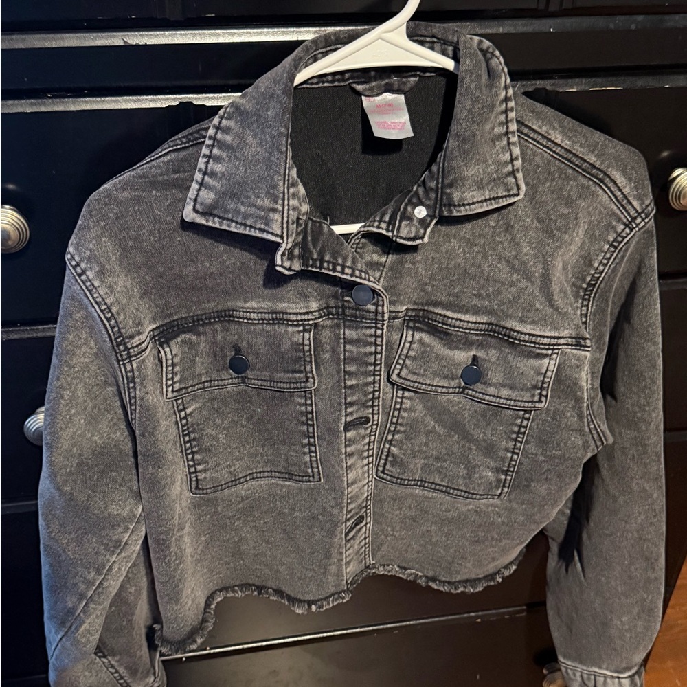 Gray Cropped Denim Jacket